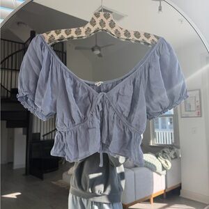 Garage Light Blue Puff Sleeve Blouse